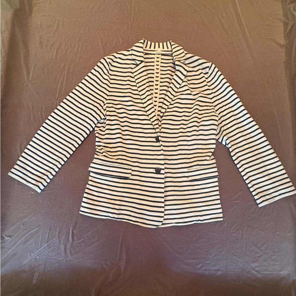 J Crew Navy/Ivory Striped Women's Cotton Blazer Size Large MSRP $168